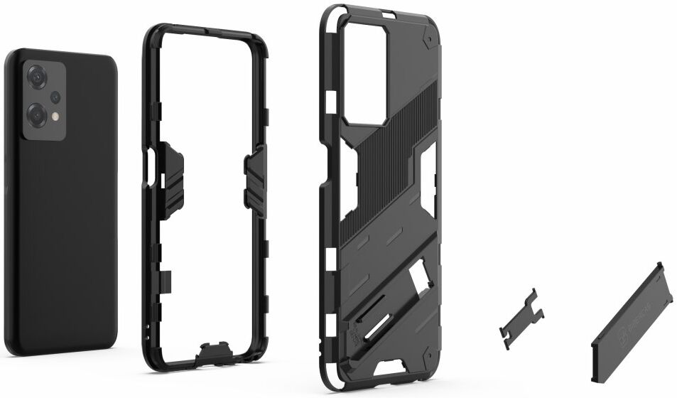 OnePlus Nord CE 2 Lite Hoesje Shockproof Kickstand Back Cover Zwart afbeelding 3