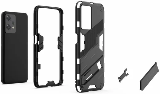 OnePlus Nord CE 2 Lite Hoesje Shockproof Kickstand Back Cover Zwart afbeelding 3