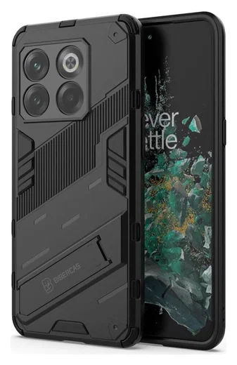 OnePlus 10T Hoesje Shockproof Kickstand Back Cover Zwart afbeelding 1