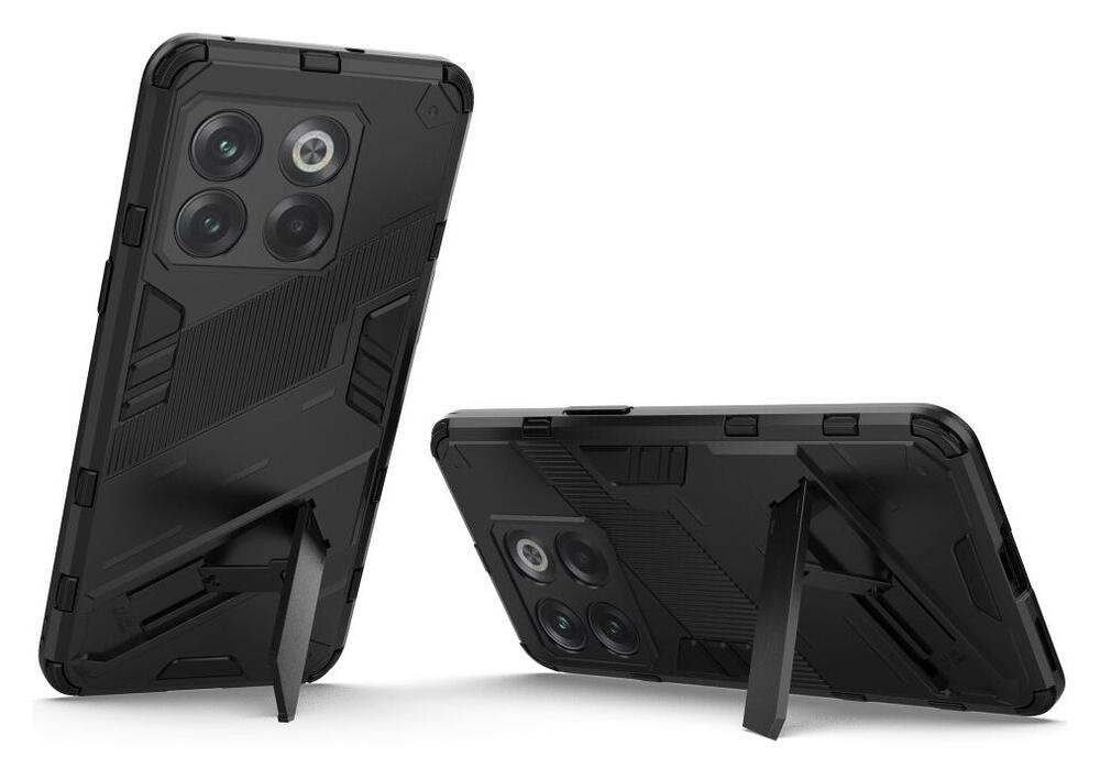 OnePlus 10T Hoesje Shockproof Kickstand Back Cover Zwart afbeelding 2