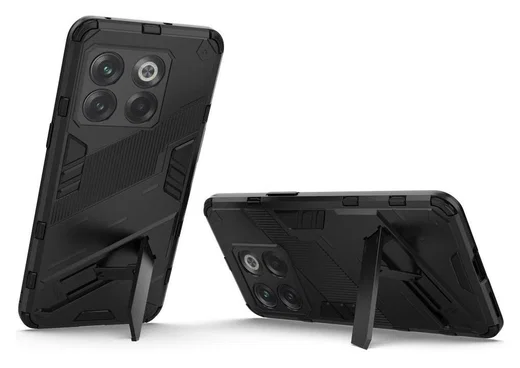 OnePlus 10T Hoesje Shockproof Kickstand Back Cover Zwart afbeelding 2