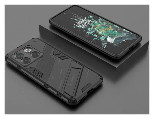 OnePlus 10T Hoesje Shockproof Kickstand Back Cover Zwart afbeelding 6