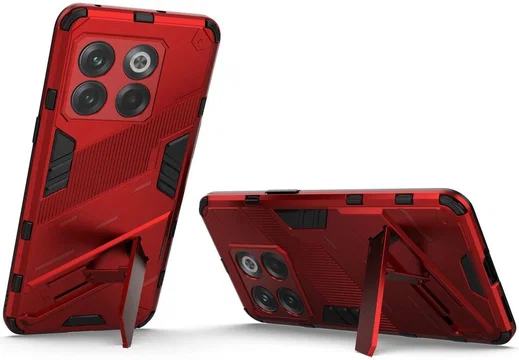 OnePlus 10T Hoesje Shockproof Kickstand Back Cover Rood afbeelding 2