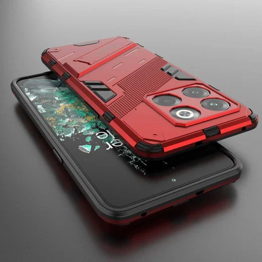 OnePlus 10T Hoesje Shockproof Kickstand Back Cover Rood afbeelding 4