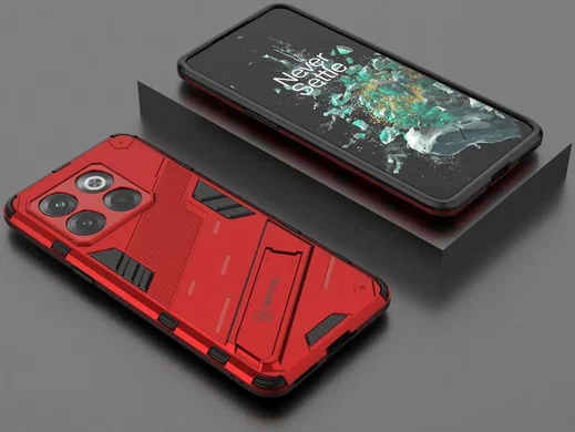 OnePlus 10T Hoesje Shockproof Kickstand Back Cover Rood afbeelding 5