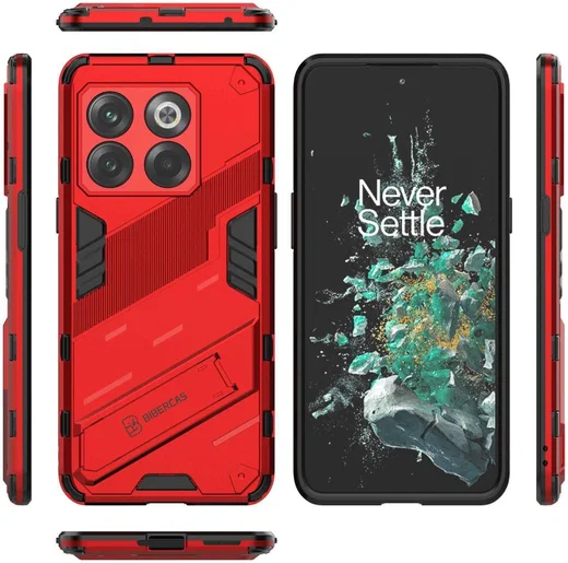 OnePlus 10T Hoesje Shockproof Kickstand Back Cover Rood afbeelding 6
