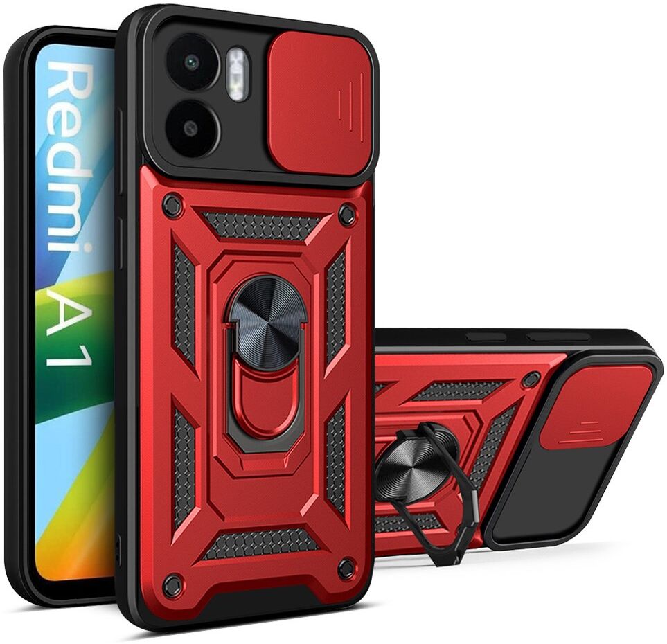 Xiaomi Redmi A1 / A2 Hoesje met Camera Slider en Kickstand Ring Rood afbeelding 1