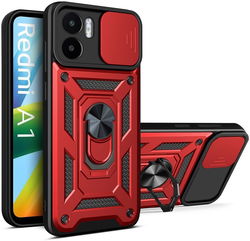Xiaomi Redmi A1 / A2 Hoesje met Camera Slider en Kickstand Ring Rood afbeelding