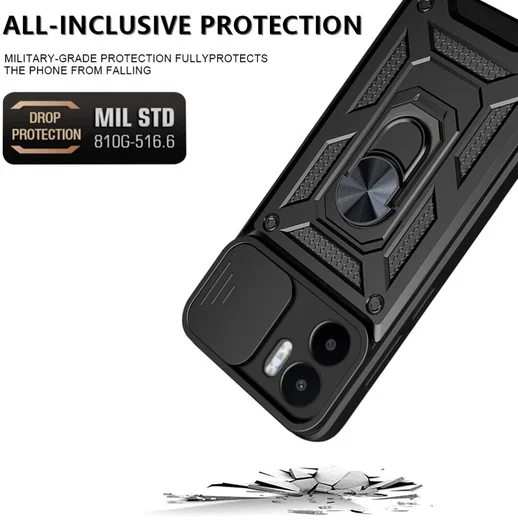 Xiaomi Redmi A1 / A2 Hoesje met Camera Slider en Kickstand Ring Rood afbeelding 2