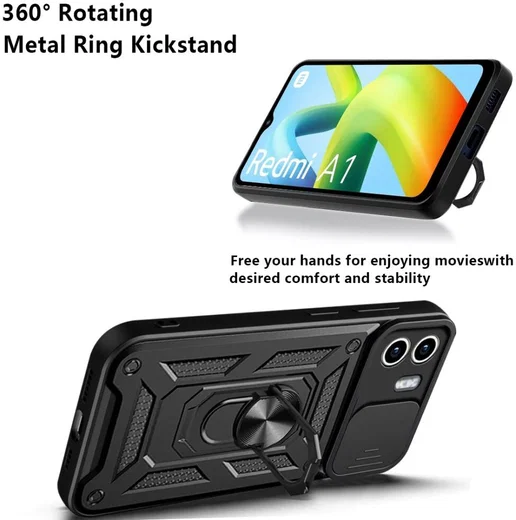 Xiaomi Redmi A1 / A2 Hoesje met Camera Slider en Kickstand Ring Rood afbeelding 5