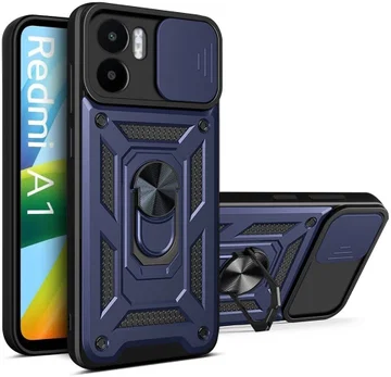 Xiaomi Redmi A1 / A2 Hoesje met Camera Slider en Kickstand Ring Blauw