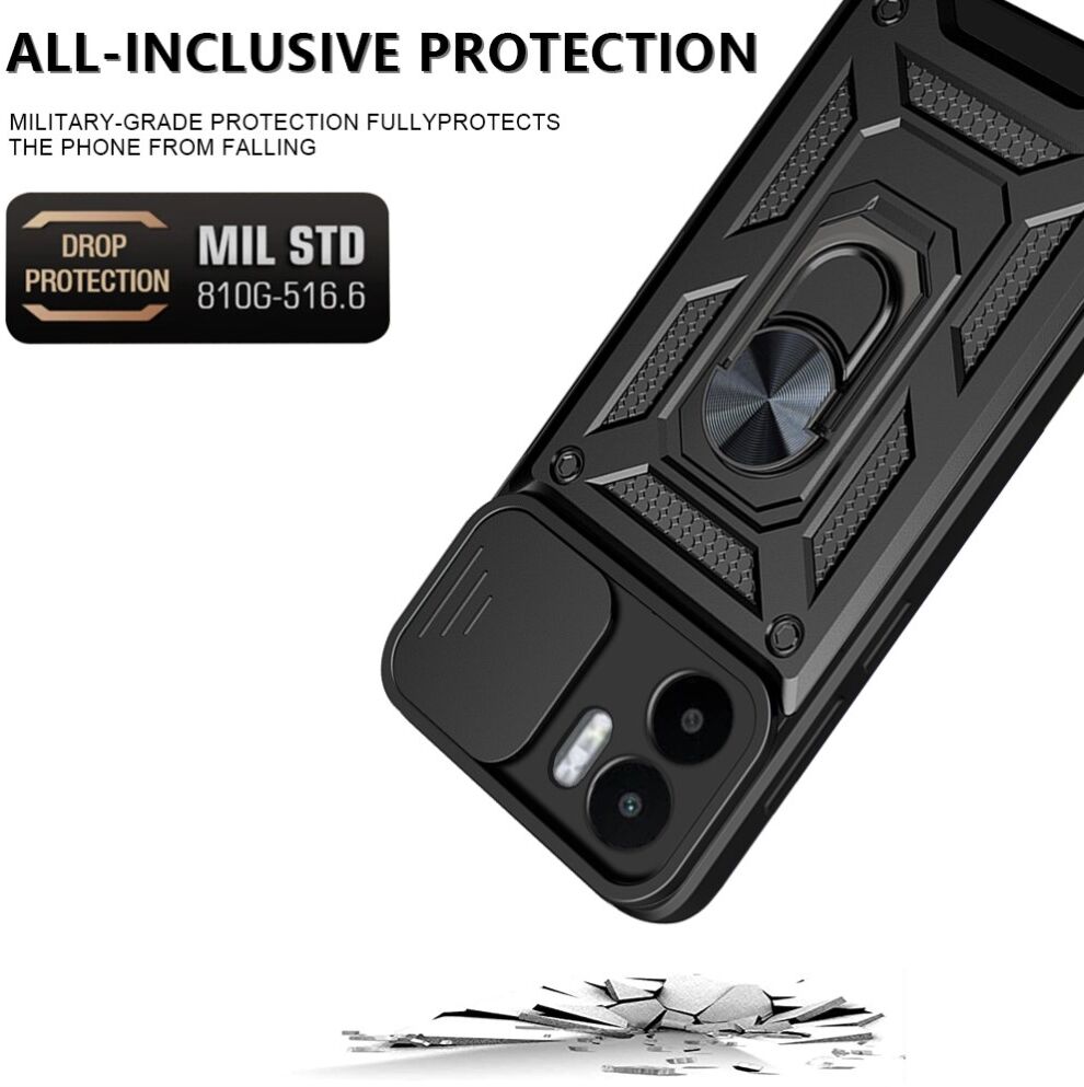 Xiaomi Redmi A1 / A2 Hoesje met Camera Slider en Kickstand Ring Blauw afbeelding 2