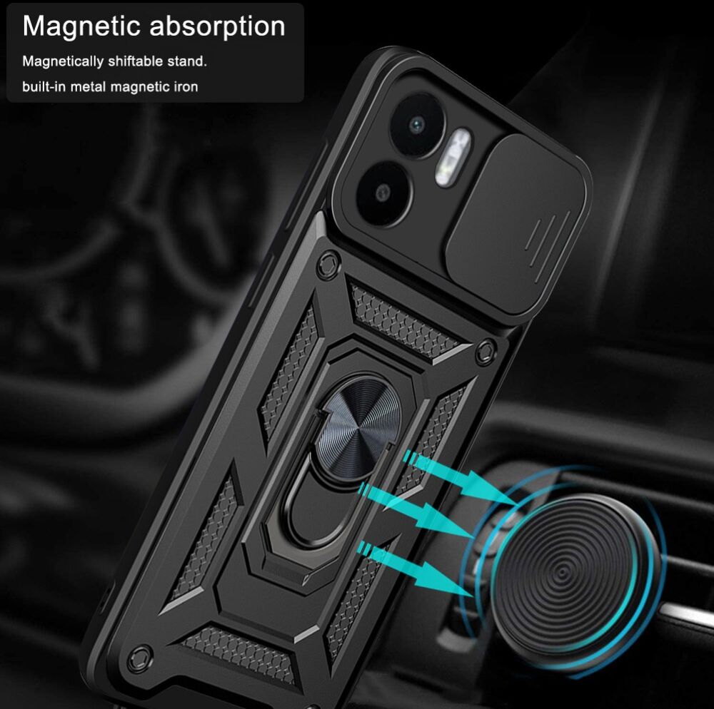 Xiaomi Redmi A1 / A2 Hoesje met Camera Slider en Kickstand Ring Blauw afbeelding 3