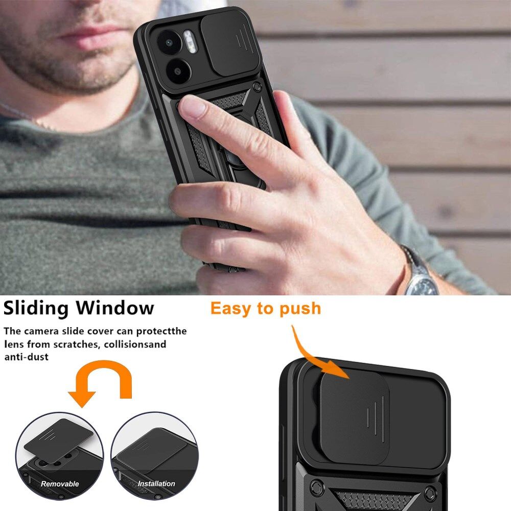 Xiaomi Redmi A1 / A2 Hoesje met Camera Slider en Kickstand Ring Blauw afbeelding 4