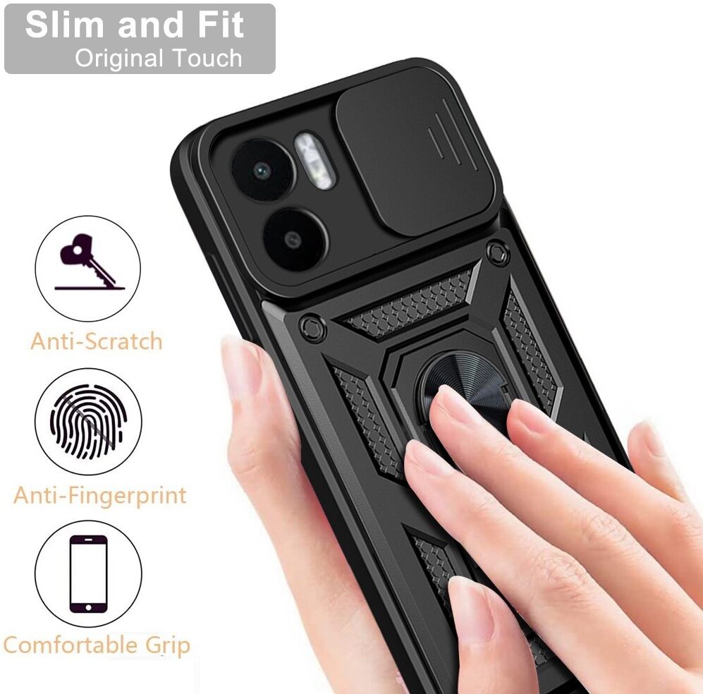 Xiaomi Redmi A1 / A2 Hoesje met Camera Slider en Kickstand Ring Blauw afbeelding 6