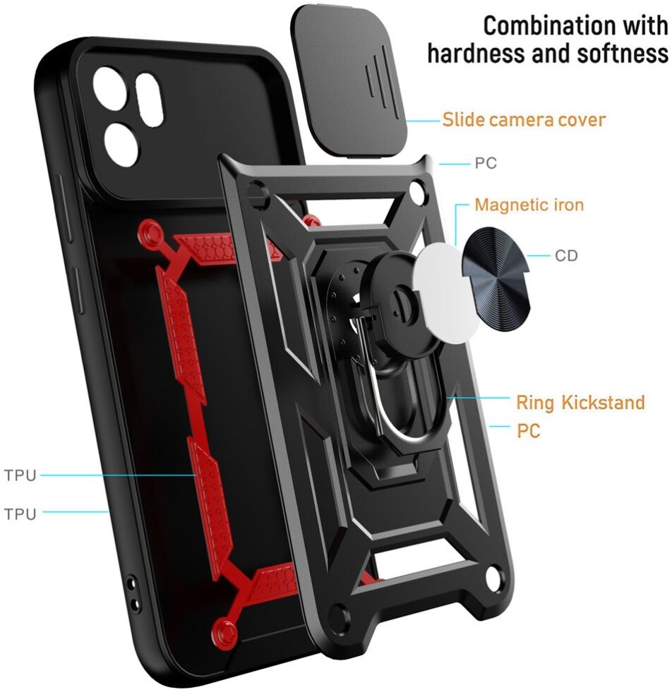 Xiaomi Redmi A1 / A2 Hoesje met Camera Slider en Kickstand Ring Blauw afbeelding 7