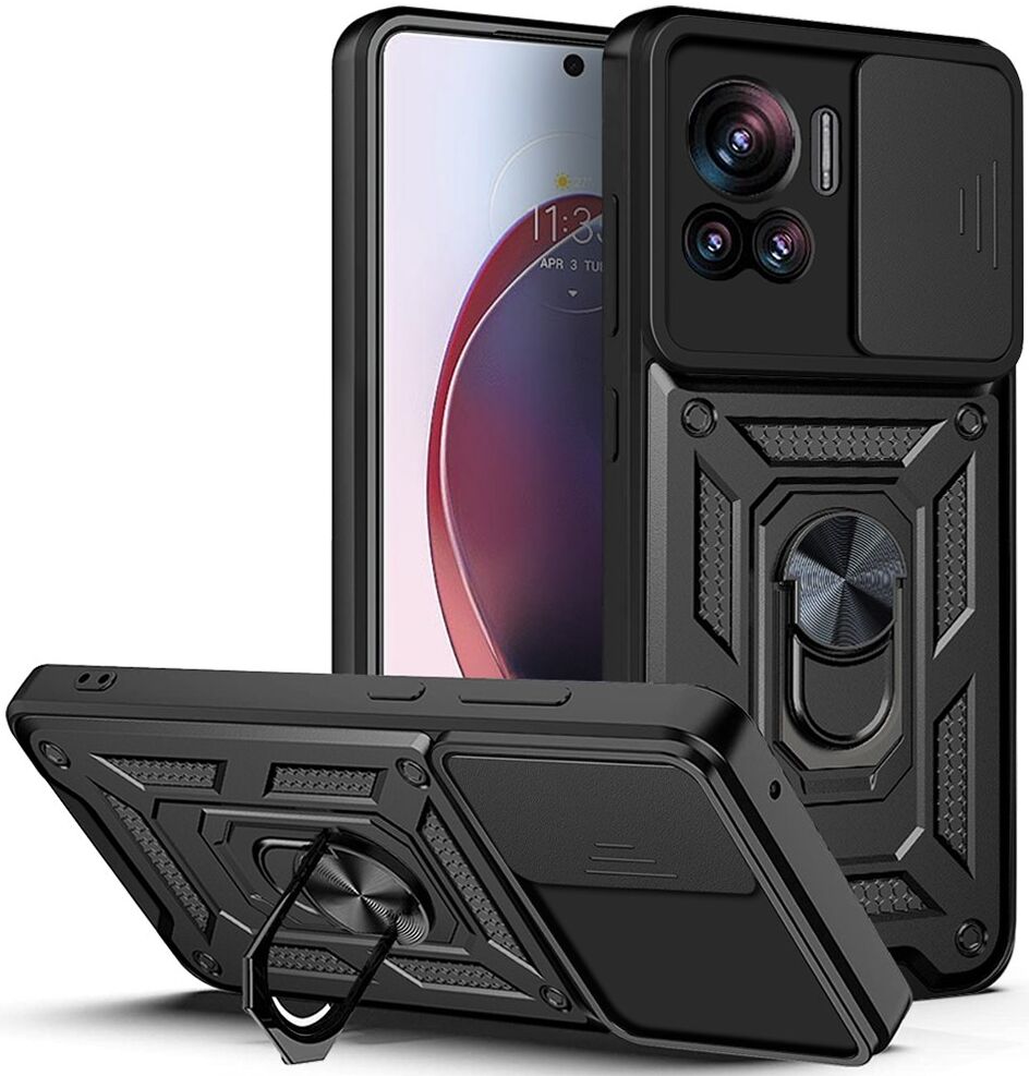Motorola Edge 30 Ultra Hoesje Camera Slider en Kickstand Ring Zwart afbeelding 1