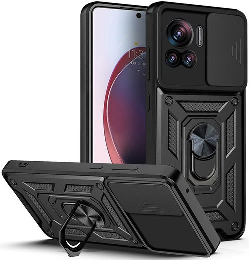 Motorola Edge 30 Ultra Hoesje Camera Slider en Kickstand Ring Zwart afbeelding 1