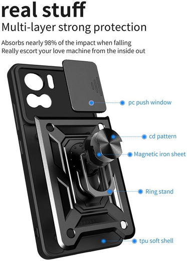 Motorola Edge 30 Ultra Hoesje Camera Slider en Kickstand Ring Zwart afbeelding 8