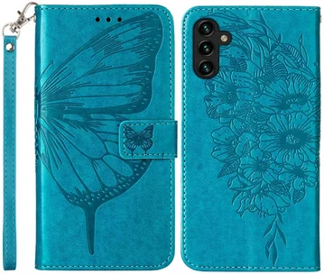 Samsung Galaxy A54 Hoesje Book Case Pasjeshouder Vlinder Blauw