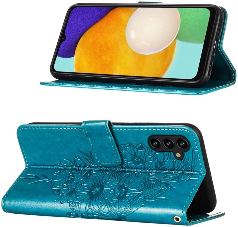 Samsung Galaxy A54 Hoesje Book Case Pasjeshouder Vlinder Blauw afbeelding 2