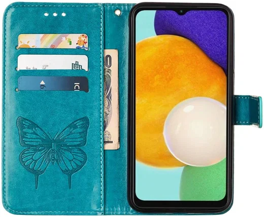 Samsung Galaxy A54 Hoesje Book Case Pasjeshouder Vlinder Blauw afbeelding 3