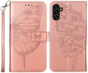 Samsung Galaxy A54 Hoesje Book Case Pasjeshouder Vlinder Roze Goud