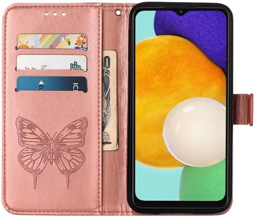 Samsung Galaxy A54 Hoesje Book Case Pasjeshouder Vlinder Roze Goud afbeelding 2