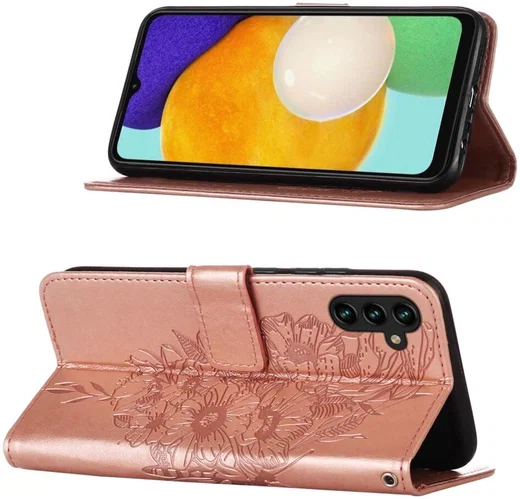 Samsung Galaxy A54 Hoesje Book Case Pasjeshouder Vlinder Roze Goud afbeelding 3
