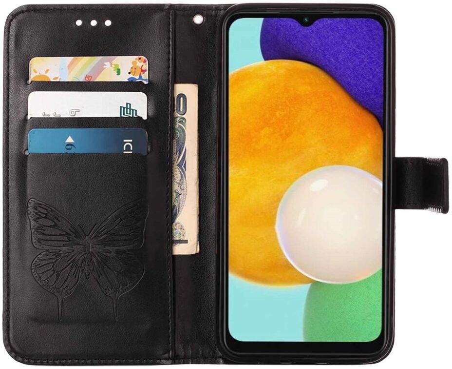 Samsung Galaxy A54 Hoesje Book Case Pasjeshouder Vlinder Zwart afbeelding 2