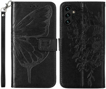 Samsung Galaxy A54 Hoesje Book Case Pasjeshouder Vlinder Zwart