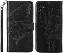 Samsung Galaxy A54 Hoesje Book Case Pasjeshouder Vlinder Zwart afbeelding