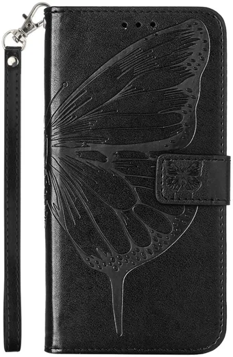 Samsung Galaxy A54 Hoesje Book Case Pasjeshouder Vlinder Zwart afbeelding 6