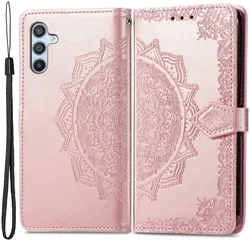 Samsung Galaxy A54 Hoesje Mandala Book Case met Pasjeshouder Roze Goud afbeelding