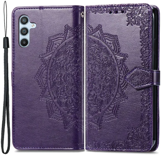 Samsung Galaxy A54 Hoesje Mandala Book Case met Pasjeshouder Paars afbeelding 1