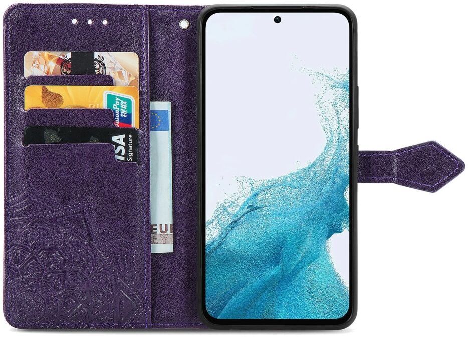 Samsung Galaxy A54 Hoesje Mandala Book Case met Pasjeshouder Paars afbeelding 2