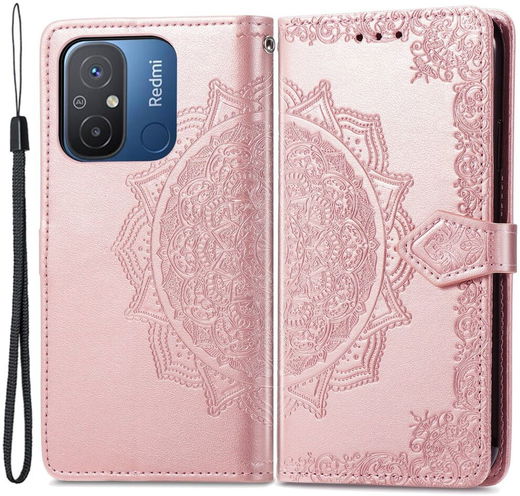 Xiaomi Redmi 12C Hoesje Mandala Book Case met Pasjeshouder Roze Goud afbeelding 1