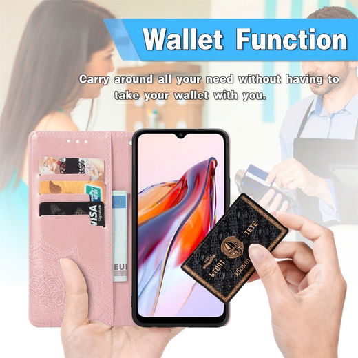 Xiaomi Redmi 12C Hoesje Mandala Book Case met Pasjeshouder Roze Goud afbeelding 3