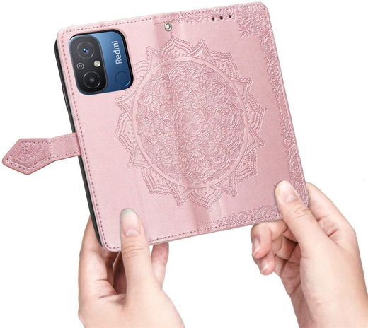 Xiaomi Redmi 12C Hoesje Mandala Book Case met Pasjeshouder Roze Goud afbeelding 5