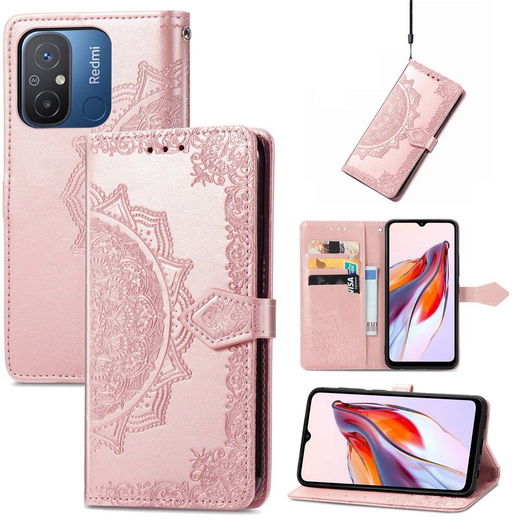 Xiaomi Redmi 12C Hoesje Mandala Book Case met Pasjeshouder Roze Goud afbeelding 6