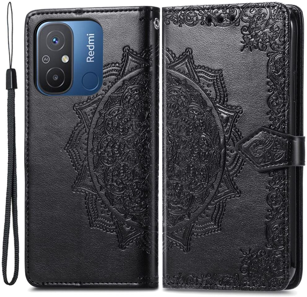 Xiaomi Redmi 12C Hoesje Mandala Book Case met Pasjeshouder Zwart afbeelding 1