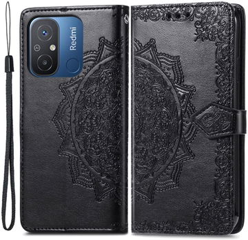 Xiaomi Redmi 12C Hoesje Mandala Book Case met Pasjeshouder Zwart