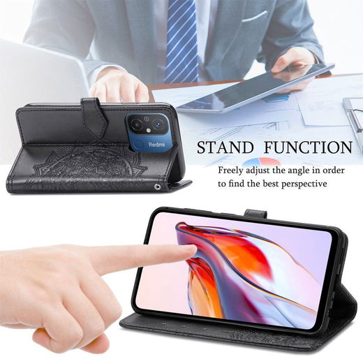 Xiaomi Redmi 12C Hoesje Mandala Book Case met Pasjeshouder Zwart afbeelding 4