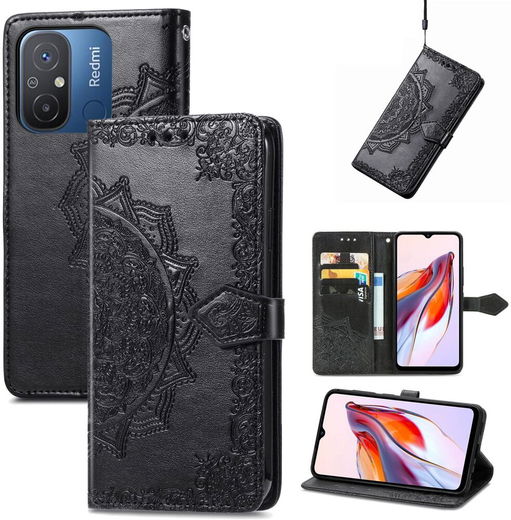 Xiaomi Redmi 12C Hoesje Mandala Book Case met Pasjeshouder Zwart afbeelding 5
