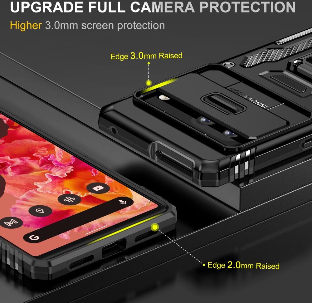 Google Pixel 7a Hoesje met Camera Slider en Kickstand Ring Zwart afbeelding 3