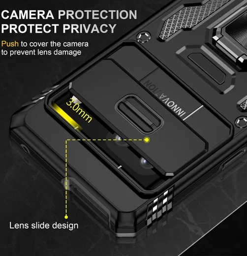 Google Pixel 7a Hoesje met Camera Slider en Kickstand Ring Zwart afbeelding 5
