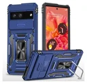 Google Pixel 7a Hoesje met Camera Slider en Kickstand Ring Blauw