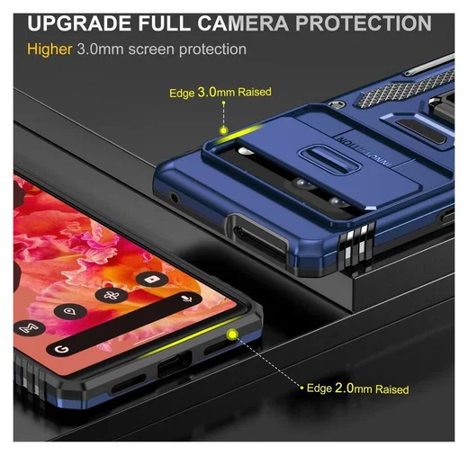Google Pixel 7a Hoesje met Camera Slider en Kickstand Ring Blauw afbeelding 3