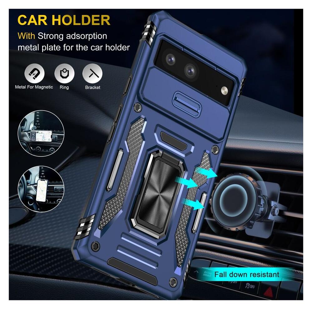 Google Pixel 7a Hoesje met Camera Slider en Kickstand Ring Blauw afbeelding 6