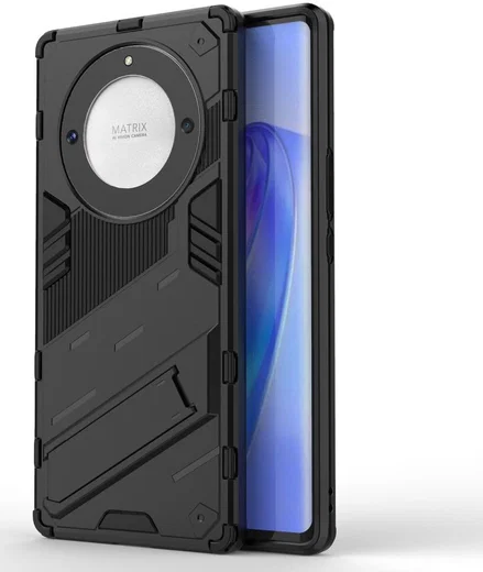 Honor Magic5 Lite Hoesje Shockproof Kickstand Back Cover Zwart afbeelding 1
